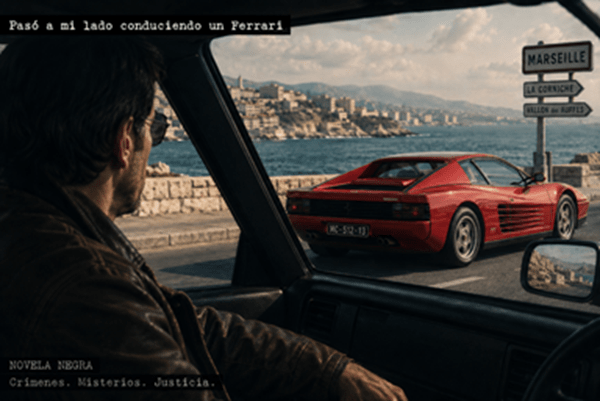 Imagen en la que se ve pasar un Ferrari junto al detective privado