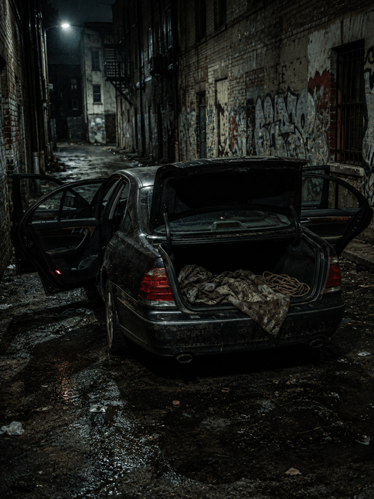 Imagen de un coche donde se ha cometido un crimen o se ha utilizado para transportar el cadáver producto del delito